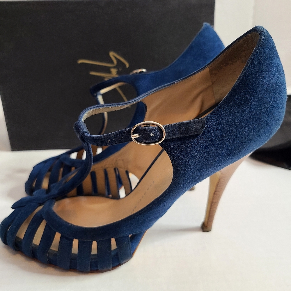 Giuseppe Zanotti Blue Suede Heels - Picture 9 of 15